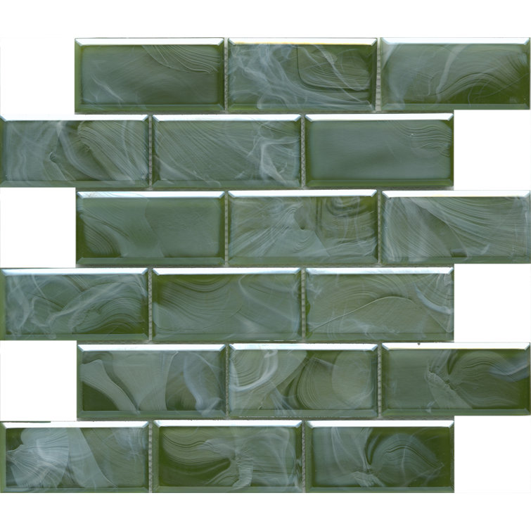 Moss Green Glass Brick Joint Mosaic Tile 12" x 12"