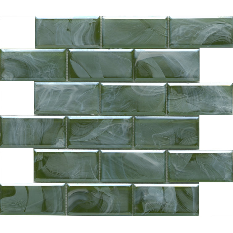 Moss Green Glass Brick Joint Mosaic Tile 12" x 12"