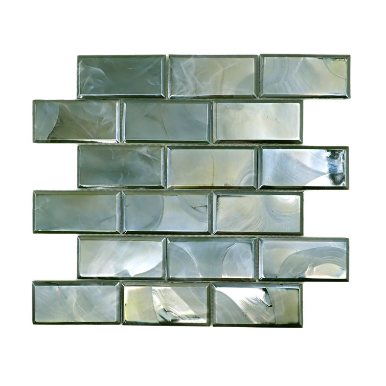 Moss Green Glass Brick Joint Mosaic Tile 12" x 12"
