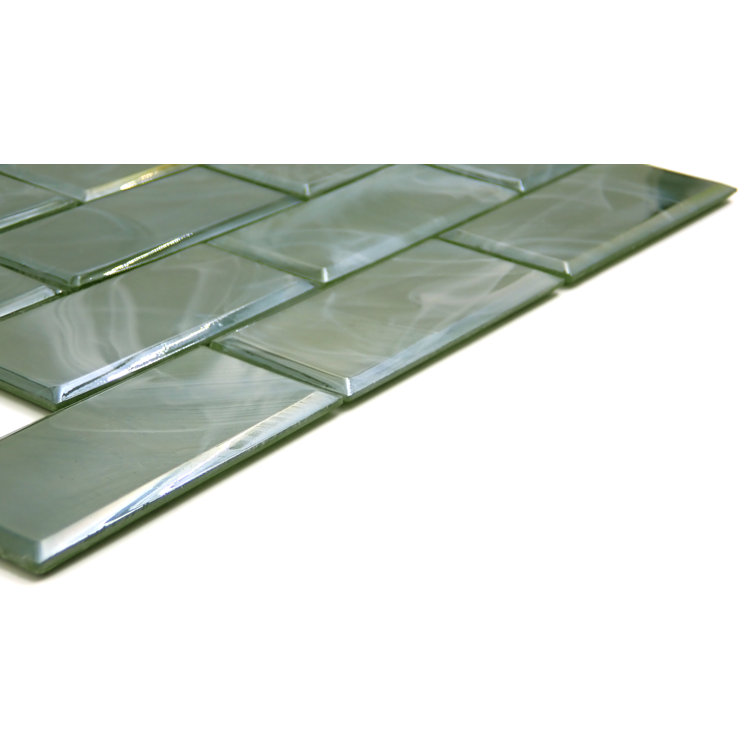 Moss Green Glass Brick Joint Mosaic Tile 12" x 12"