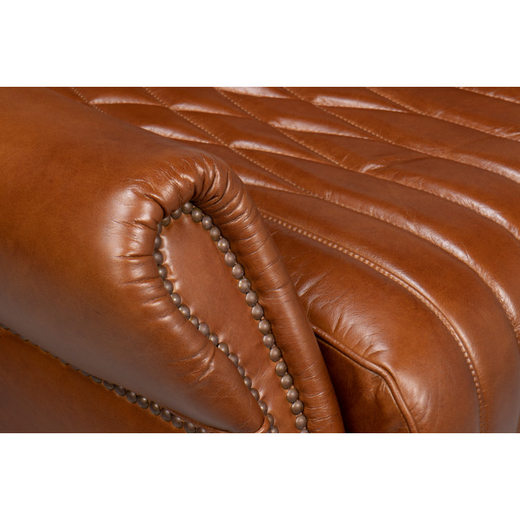 Vintage Havana Dark Brown Genuine Leather Swivel Accent Chair
