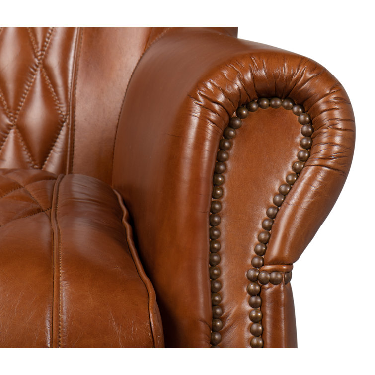 Vintage Havana Dark Brown Genuine Leather Swivel Accent Chair