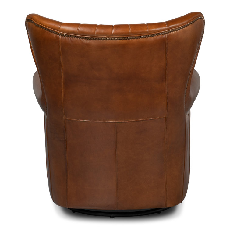Vintage Havana Dark Brown Genuine Leather Swivel Accent Chair