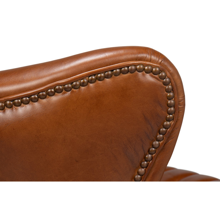 Vintage Havana Dark Brown Genuine Leather Swivel Accent Chair