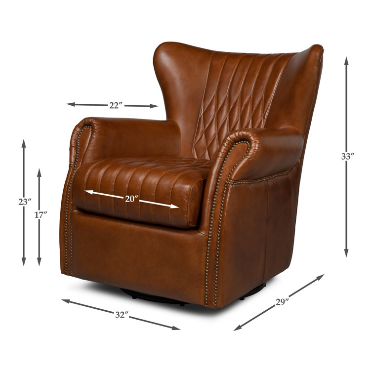Vintage Havana Dark Brown Genuine Leather Swivel Accent Chair
