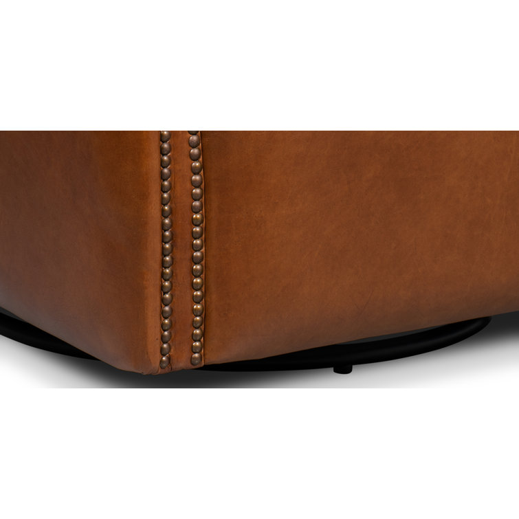 Vintage Havana Dark Brown Genuine Leather Swivel Accent Chair