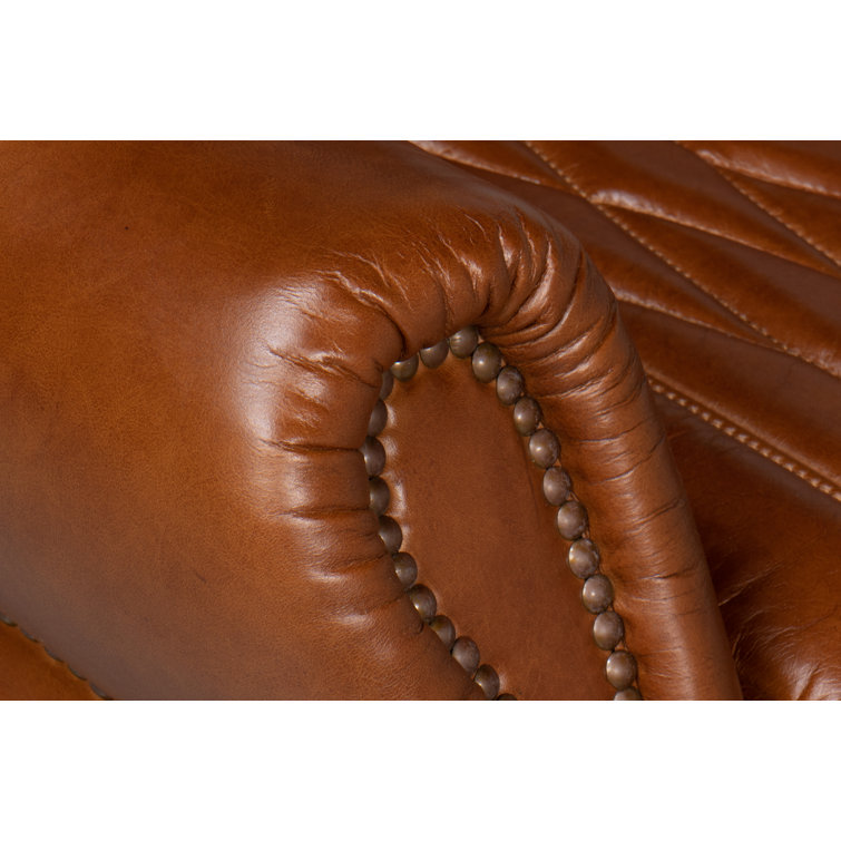 Vintage Havana Dark Brown Genuine Leather Swivel Accent Chair