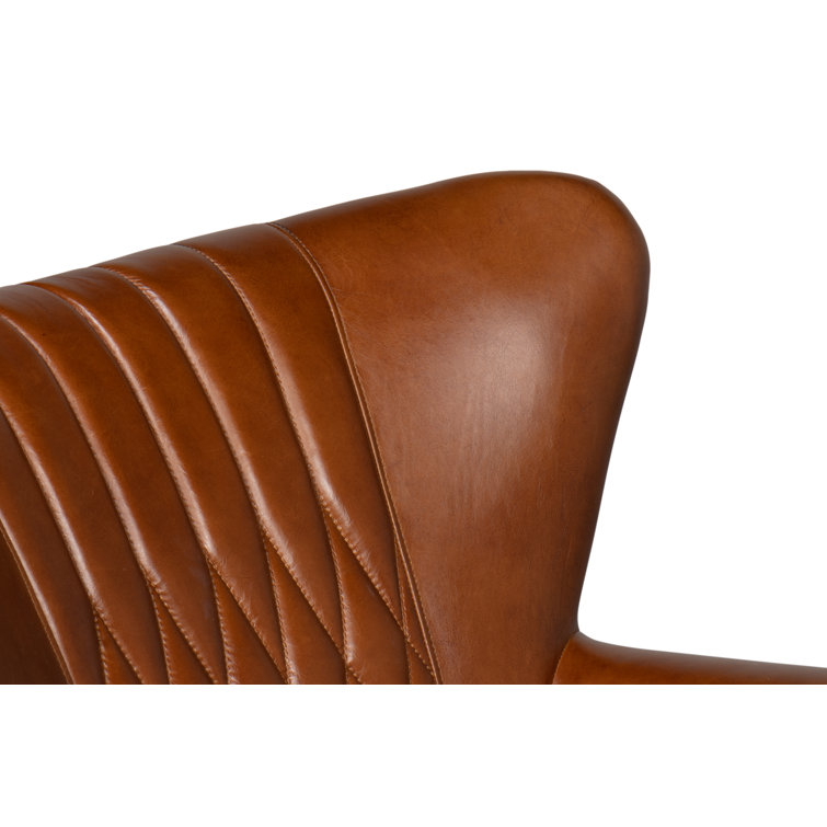 Vintage Havana Dark Brown Genuine Leather Swivel Accent Chair