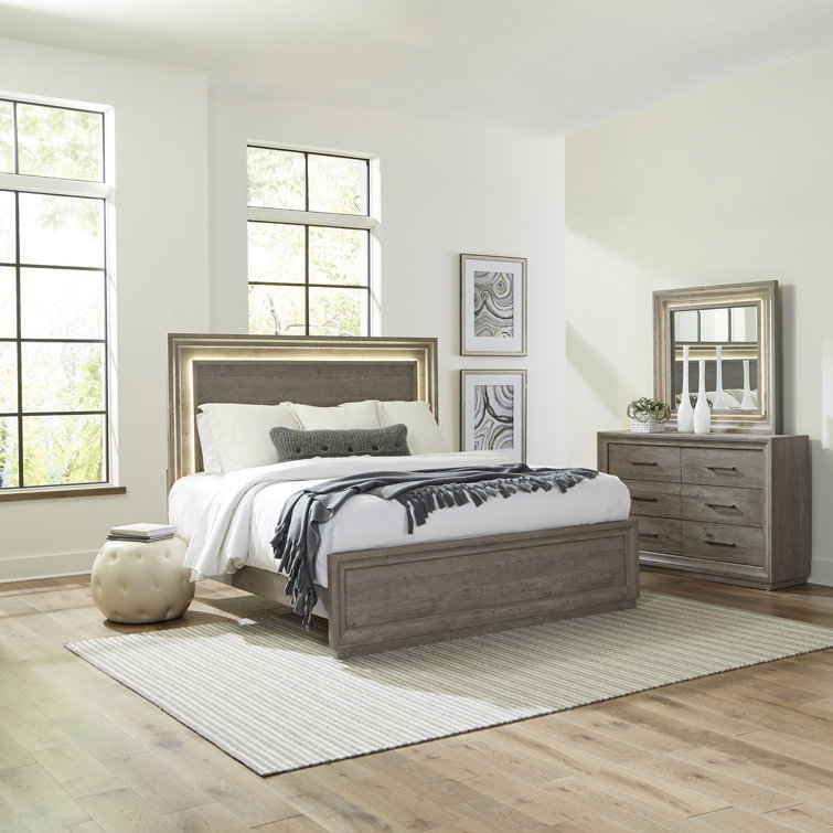 Greystone Queen Panel Bed with Dresser and Mirror