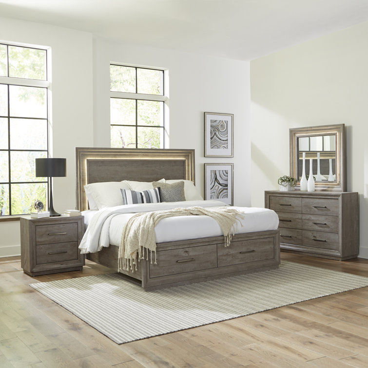 Greystone Queen Panel Storage Bed with Dresser and Mirror