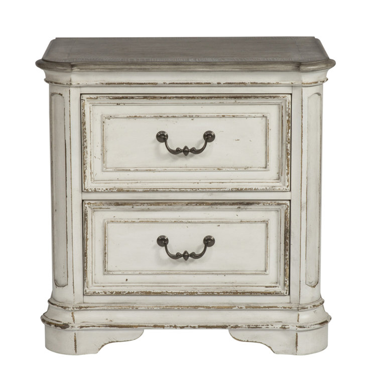 Elegant Whitewashed 2-Drawer Nightstand in Antique White with Bead Molding