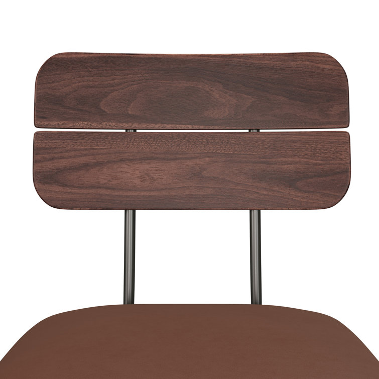 Brown Leather and Wood Swivel Counter Stool with Metal Frame