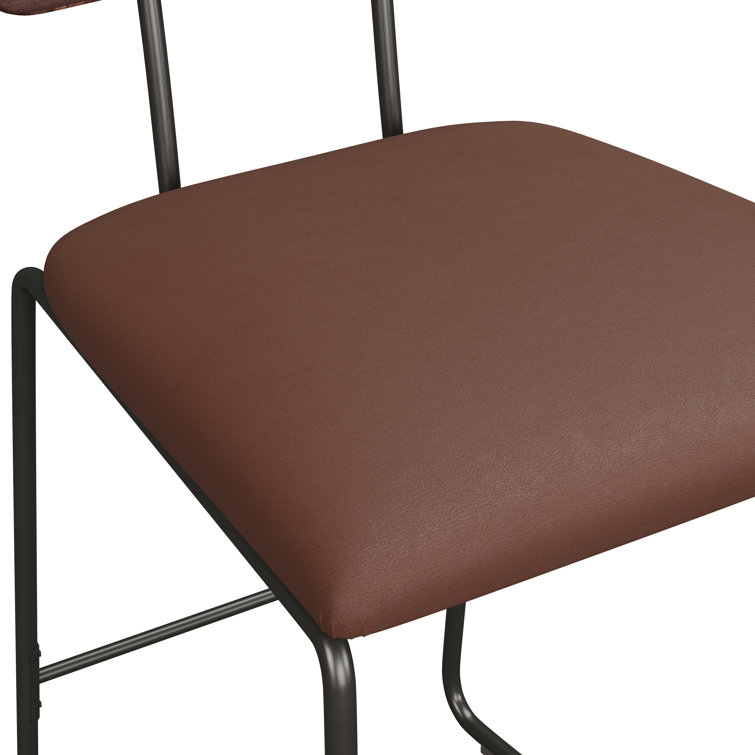 Brown Leather and Wood Swivel Counter Stool with Metal Frame
