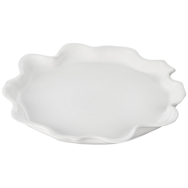 White Ceramic Ruffled Edge Serving Platter, 14"