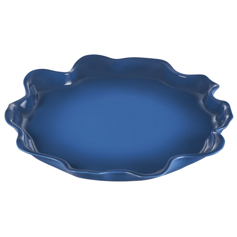 Blue Ombre Ceramic Serving Platter with Ruffle Design