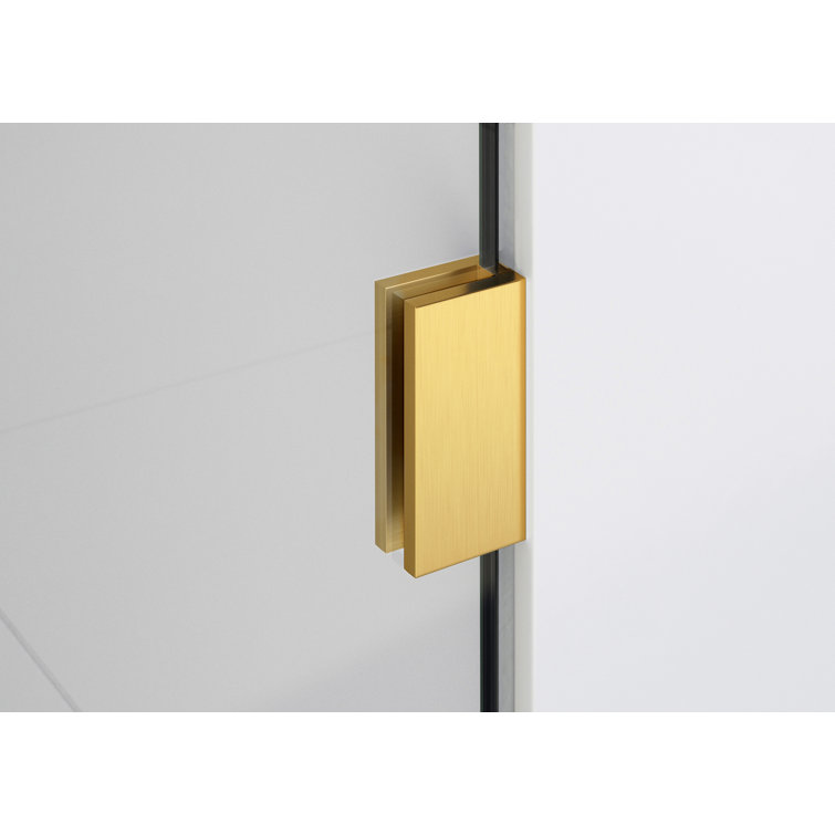 Satin Brass Frameless Glass Hinged Shower Enclosure, 78 x 38.5 in