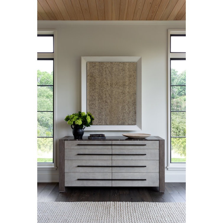Cream Leather and Wood Transitional Mirror