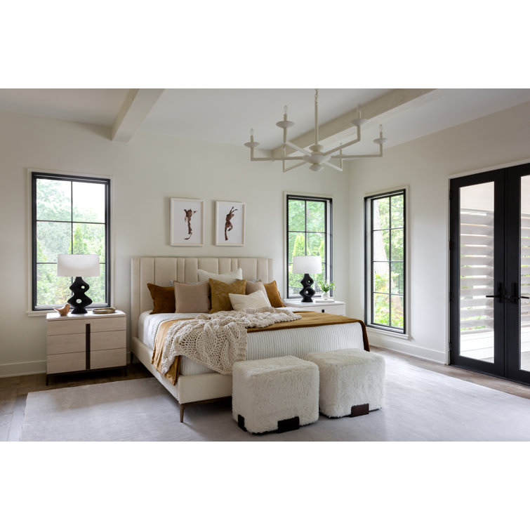 Cream Tufted Upholstered Queen Bed with Metal Frame