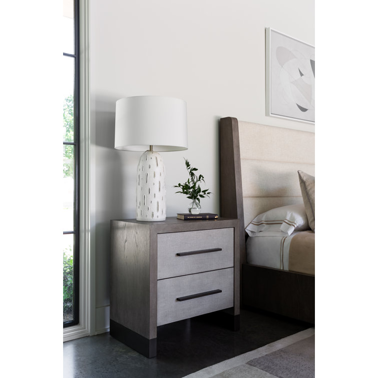 Weathered Oak and Linen 2-Drawer Nightstand