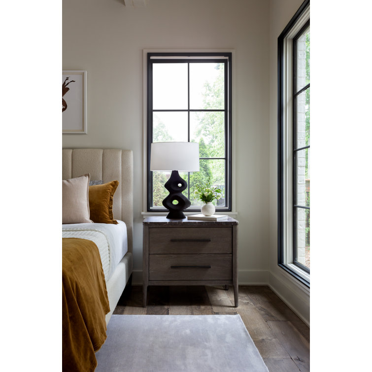 Brown Oak 2-Drawer Nightstand with Stone Top