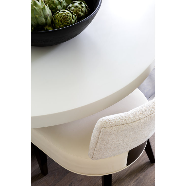 Beige Linen Upholstered Side Chair with Plastic Accents