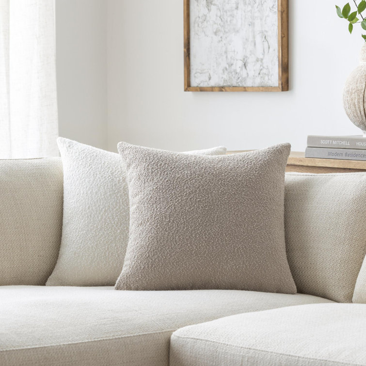 Beige Boucle Polyester 20" x 20" Throw Pillow Cover