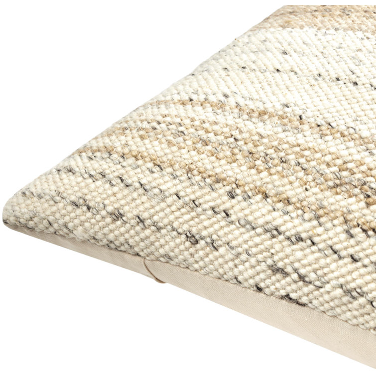 Dia Striped Beige and Off-White Wool Throw Pillow