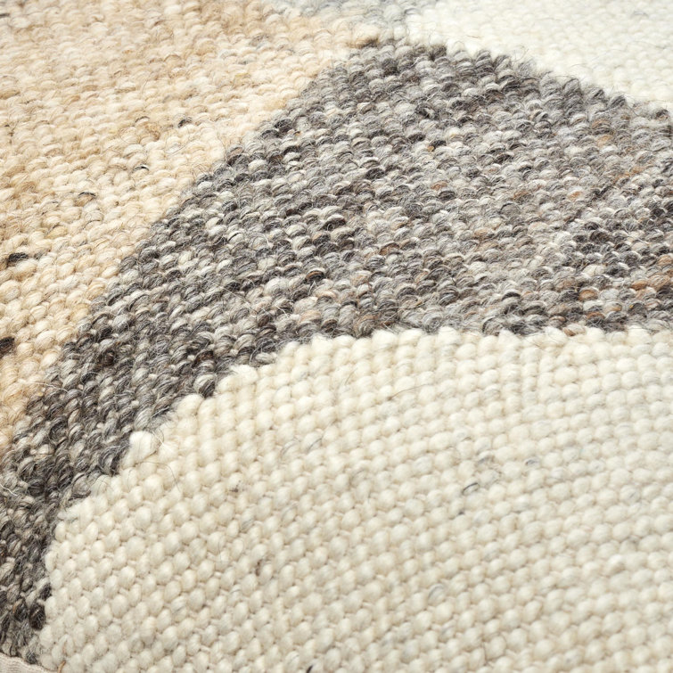 Dia Geometric Beige and Gray Cotton Wool Throw Pillow