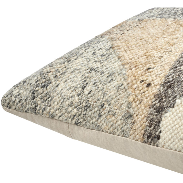 Dia Geometric Beige and Gray Cotton Wool Throw Pillow