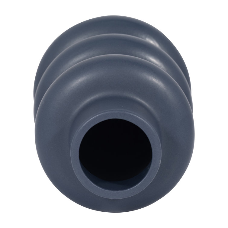 8'' Navy Blue Ribbed Ceramic Table Vase