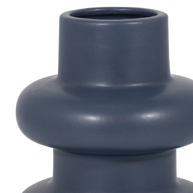 8'' Navy Blue Ribbed Ceramic Table Vase