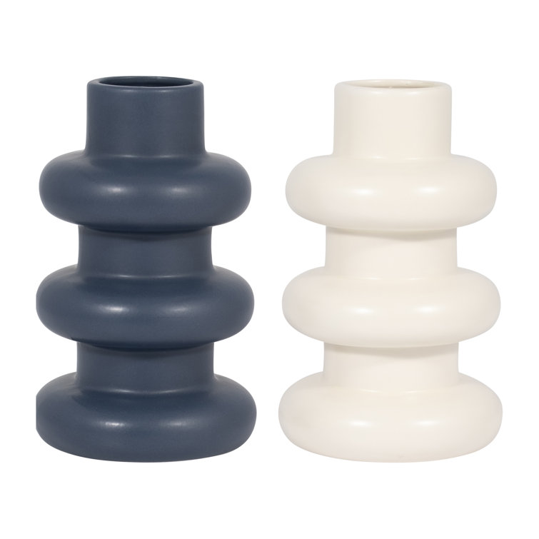 Ivory Ribbed 8'' Handcrafted Ceramic Table Vase