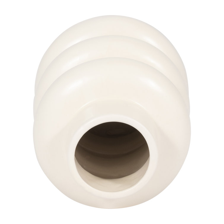 Ivory Ribbed 8'' Handcrafted Ceramic Table Vase