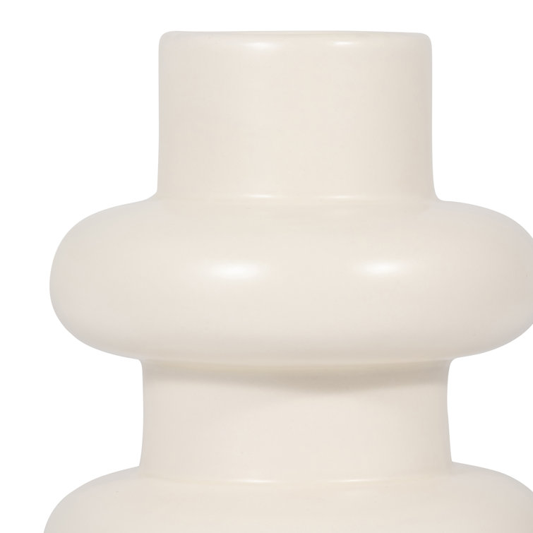 Ivory Ribbed 8'' Handcrafted Ceramic Table Vase