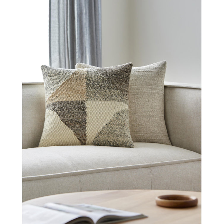 Dia Geometric Beige and Gray Cotton Wool Throw Pillow