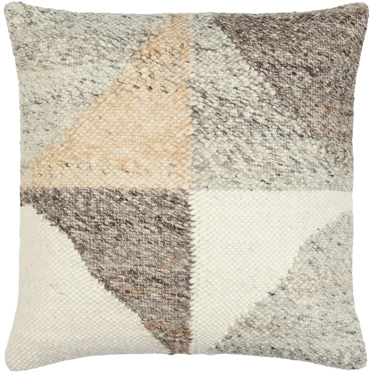 Dia Geometric Beige and Gray Cotton Wool Throw Pillow
