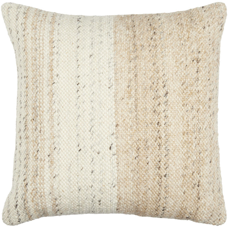 Dia Striped Beige and Off-White Wool Throw Pillow