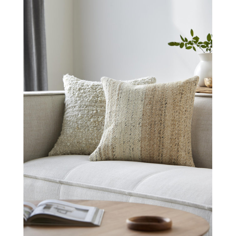 Dia Striped Beige and Off-White Wool Throw Pillow