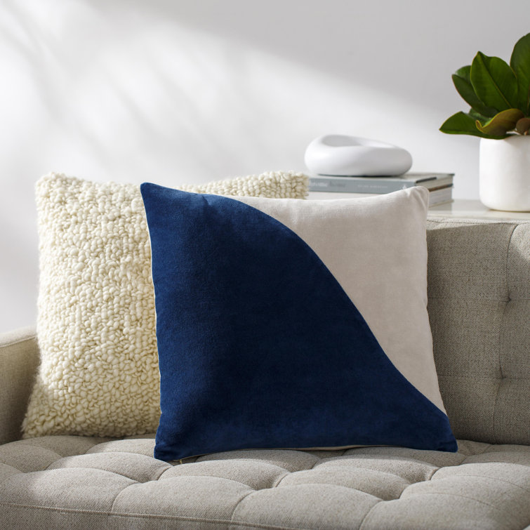 Navy Blue and Cream Cotton Down Throw Pillow Set