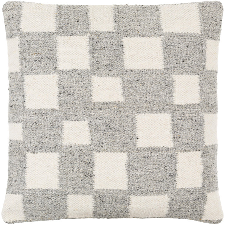 Leonida Geometric Gray and Off-White Cotton Blend Throw Pillow 18"