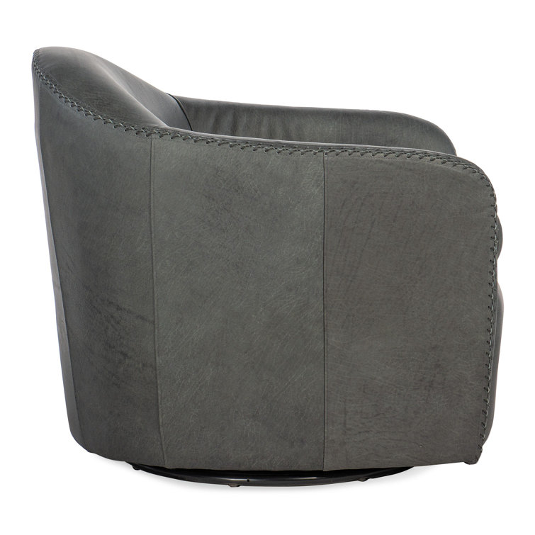 Big Top Blue Steel Leather Swivel Barrel Accent Chair
