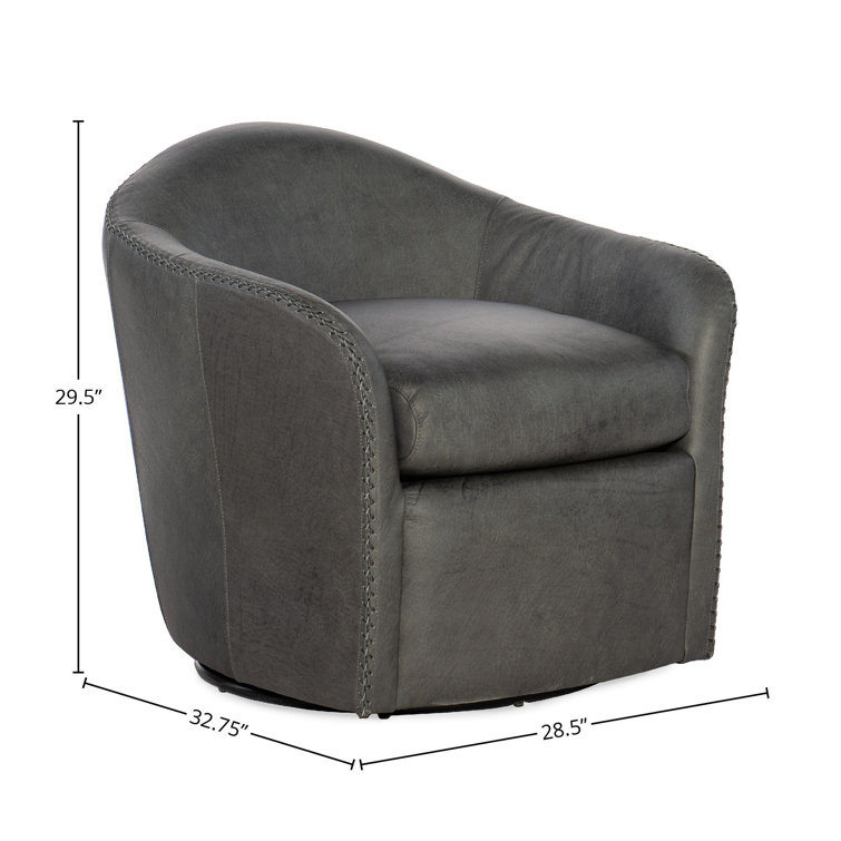 Big Top Blue Steel Leather Swivel Barrel Accent Chair