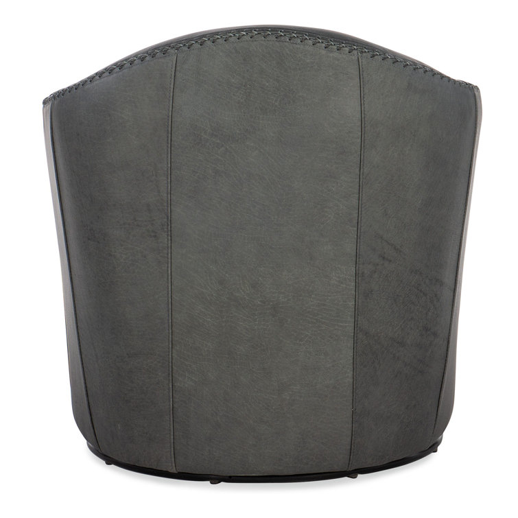 Big Top Blue Steel Leather Swivel Barrel Accent Chair