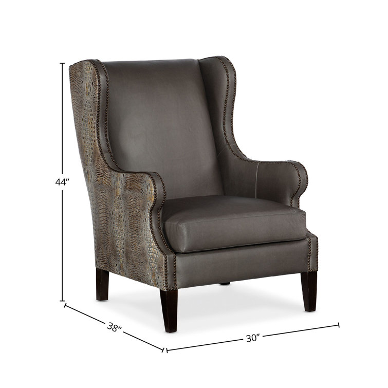 Gray Leather Wingback Accent Chair with Dark Wood Legs