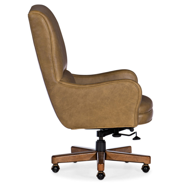 Saddlebag Coin Aniline Leather Swivel Executive Chair with Medium Wood Base
