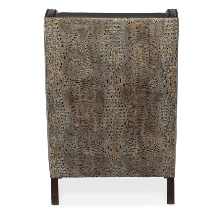 Gray Leather Wingback Accent Chair with Dark Wood Legs
