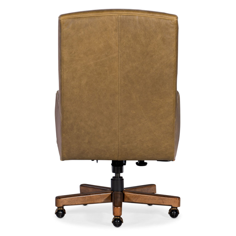 Saddlebag Coin Aniline Leather Swivel Executive Chair with Medium Wood Base