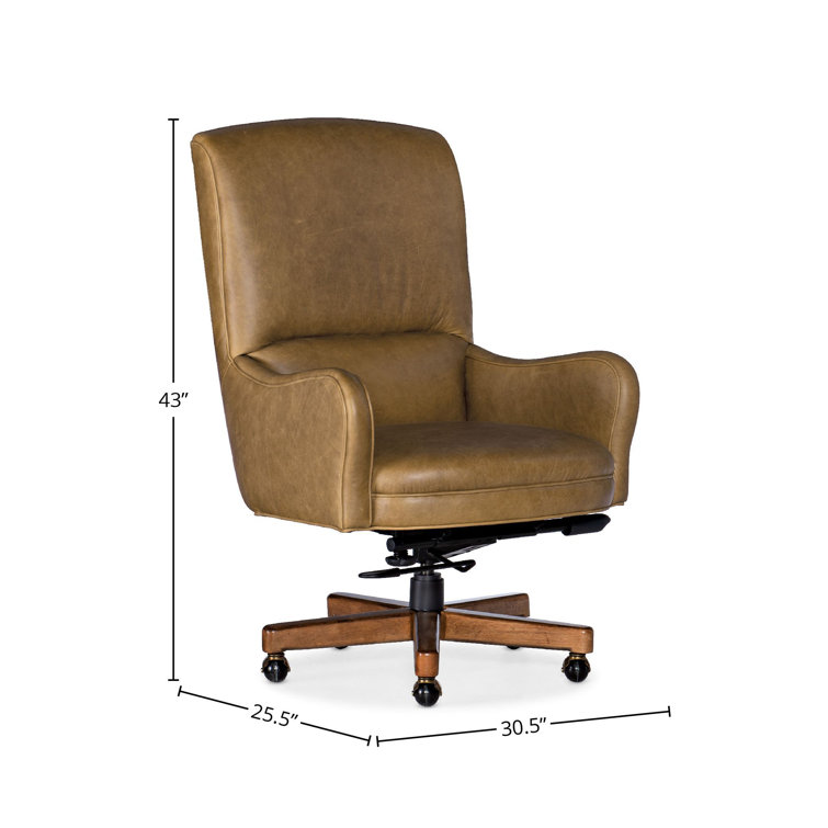 Saddlebag Coin Aniline Leather Swivel Executive Chair with Medium Wood Base