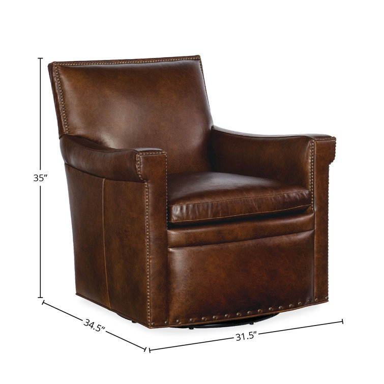 Brown Leather Swivel Club Chair with Manufactured Wood Base