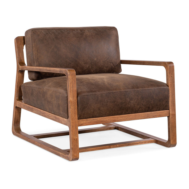 Vintage Brown Leather and Wood Handcrafted Accent Chair